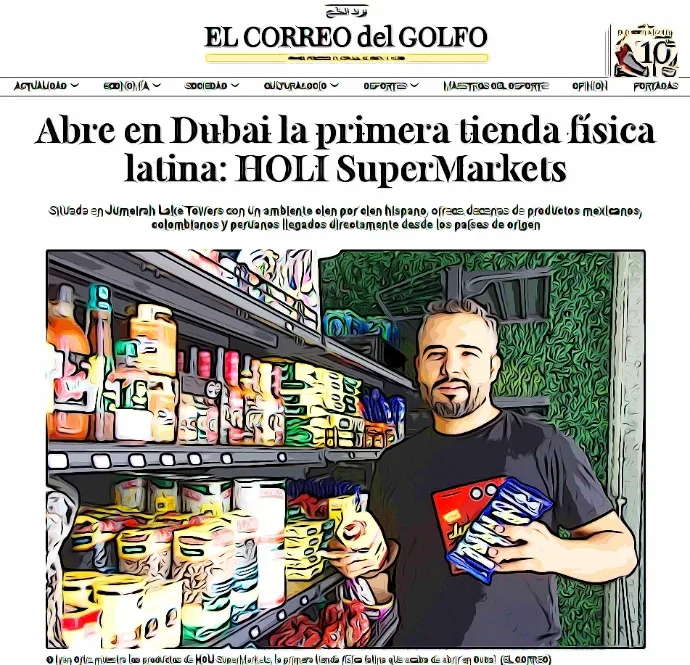 Nota de El Correo del Golfo sobre la apertura de HOLI SuperMarkets en Dubái